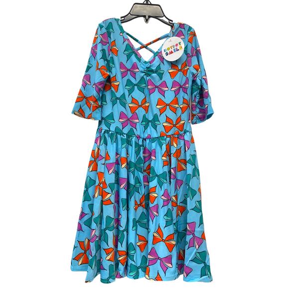 Dot Dot Smile NWT Girl's 5/6 Blue Multi Bows Pattern Ballerina Twirl Dress - Picture 1 of 4